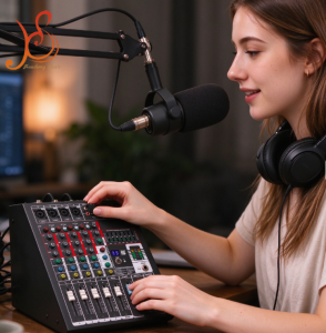 HSRG62 4-Channel Mixing Console with 99 DSP Effects, 48V Phantom Power & 7-Band EQ for Studio Recording
