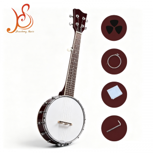 26 Inch Scale Length Mini Banjo 5 Steel Strings 20 Frets 12 Brackets, Mahogany ABS Rim Banjo Instrument for Beginner Travel Players