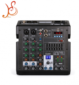 HSTD4 2 Channel Audio Mixer with 99 DSP Effects 7-Band EQ 48V Phantom Power Bluetooth USB MP3 for Musical Instrument Mixer Audio
