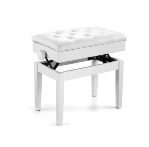 HUASHENG Height Adjustable Piano Bench Stool, Faux Leather Padded Wood Frame Piano Seat, White Black Walnut Finish, Adjustable Keyboard Bench for Digital Piano Electronic Keyboard Musical Instruments Wholesale Supply for Music Store Retailer