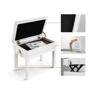 HUASHENG Height Adjustable Piano Bench Stool, Faux Leather Padded Wood Frame Piano Seat, White Black Walnut Finish, Adjustable Keyboard Bench for Digital Piano Electronic Keyboard Musical Instruments Wholesale Supply for Music Store Retailer