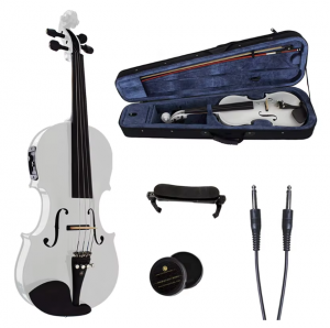 HUASHENG High Gloss White Electric Violin OEM ODM String Music Instrument Violin 4/4 for Beginner Professional