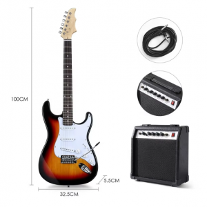 Huasheng 39 Inch Electric Guitar  Full Size Beginner’s Musical Instrument  Kit with 25 Watt Amplifier,Stand