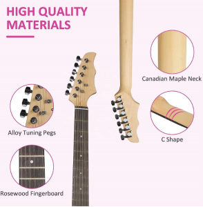 HUASHENG Popular 39 Inch ST  Pink Guitar Electric OEM High Quality Electric Guitar Musical Instrument for Beginners Professional