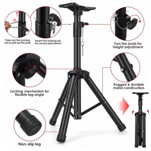 Iron Floor Speaker Stand with Tripod Bracket, Adjustable Rotatable 99 to 176cm Height Folding Portable with Rubber Capped Feet