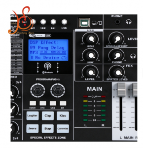 HSSK4 Professional 12-Channel Audio Mixer with Bluetooth, DSP Effects, Feedback Suppression, 48V Musical Instrument Audio Mixer