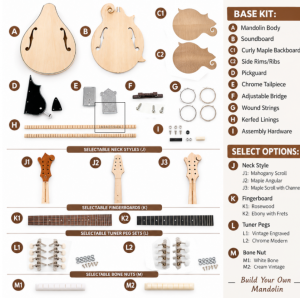 Wholesale Unfinished Mandolin DIY Kit A-Style Teardrop F-Style Scroll Curly Maple Backplate Luthier Supplies