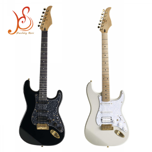 HUASHENG 39 Inch Electric Guitar, Alder Body Gloss Floral White Finished, 22‑Fret Wooden Electric Guitar for Beginner & Intermediate Guitar Players