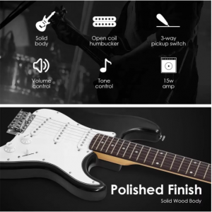 HUASHENG 39 Inch Full Size Beginner’s t with 15 Watt Amplifier BLACK  Musical Instrument Electric GuitarKit