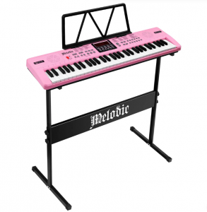 HUASHENG Teaching Functional 61 Keys Electric Organ LCD Display Instruments Piano Keyboard Set Pink