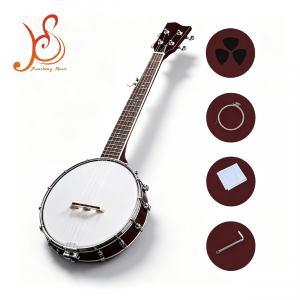 26 Inch Scale Length Mini Banjo 5 Steel Strings 20 Frets 12 Brackets, Mahogany ABS Rim Banjo Instrument for Beginner Travel Players