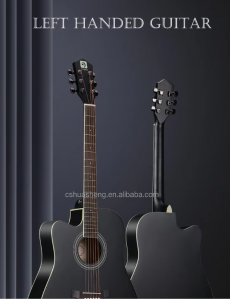 HUASHENG 41 Inch Left Handed Cutaway Folk Acoustic Guitar OEM ODM Black Acoustic Guitar for Left Handed