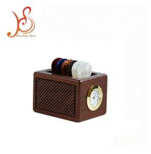 Huasheng Wooden Guitar Pick Storage Box with Hygrometer, Portable Guitar Pick Holder Organizer for Guitar Players