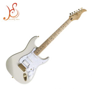 HUASHENG 39 Inch Electric Guitar, Alder Body Gloss Floral White Finished, 22‑Fret Wooden Electric Guitar for Beginner & Intermediate Guitar Players