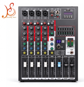 HSRG62 4-Channel Mixing Console with 99 DSP Effects, 48V Phantom Power & 7-Band EQ for Studio Recording