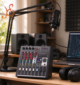 HSRG62 4-Channel Mixing Console with 99 DSP Effects, 48V Phantom Power & 7-Band EQ for Studio Recording