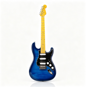 Huasheng Music Electric Guitar, Red Sunburst Flame Maple Top HSS Pickups Double-Locking Tremolo Solid Body Guitar for Beginner & Pro Players