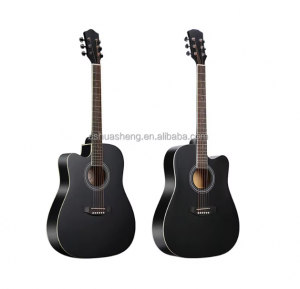 HUASHENG 41 Inch Left Handed Cutaway Folk Acoustic Guitar OEM ODM Black Acoustic Guitar for Left Handed