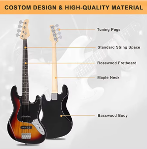 HUASHENG Full Size Bass Kit OEM 4 Strings GJazz Electric Bass Guitar with Guitar Bag Accessories