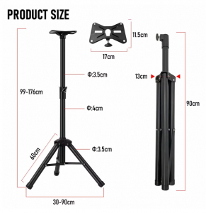 Iron Floor Speaker Stand with Tripod Bracket, Adjustable Rotatable 99 to 176cm Height Folding Portable with Rubber Capped Feet