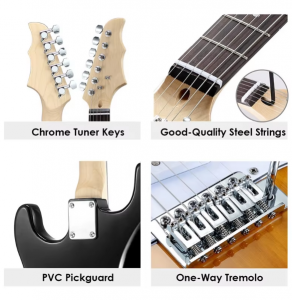 Huasheng 39 Inch Electric Guitar  Full Size Beginner’s Musical Instrument  Kit with 25 Watt Amplifier,Stand
